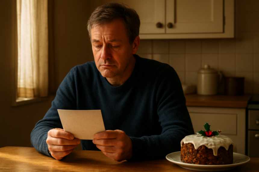 Father reading confession card