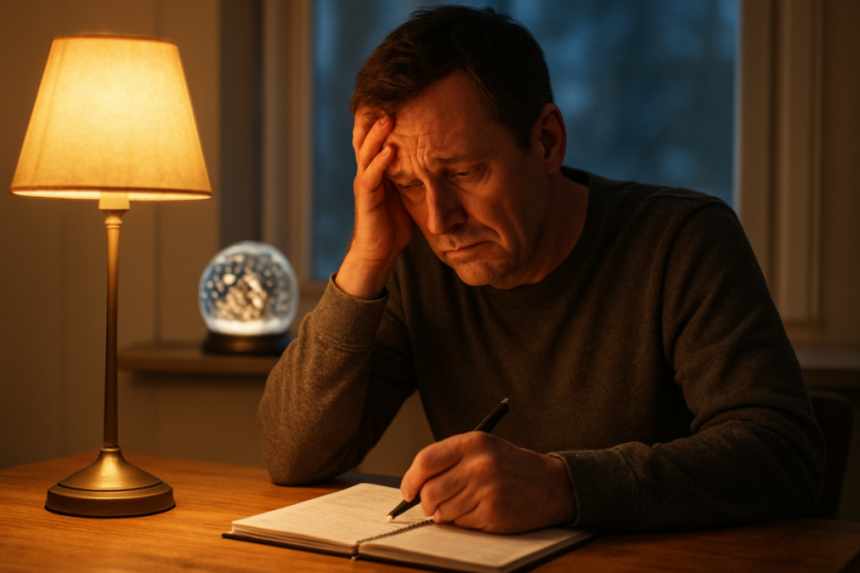 Man writing next winter predictions