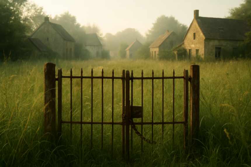 empty field with rusted gate