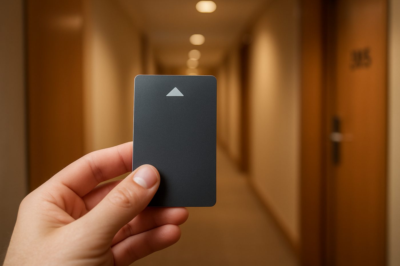 hotel key card in hand