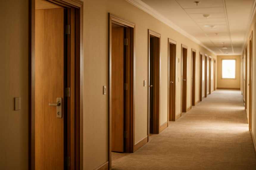hotel hallway multiple doors unlocked