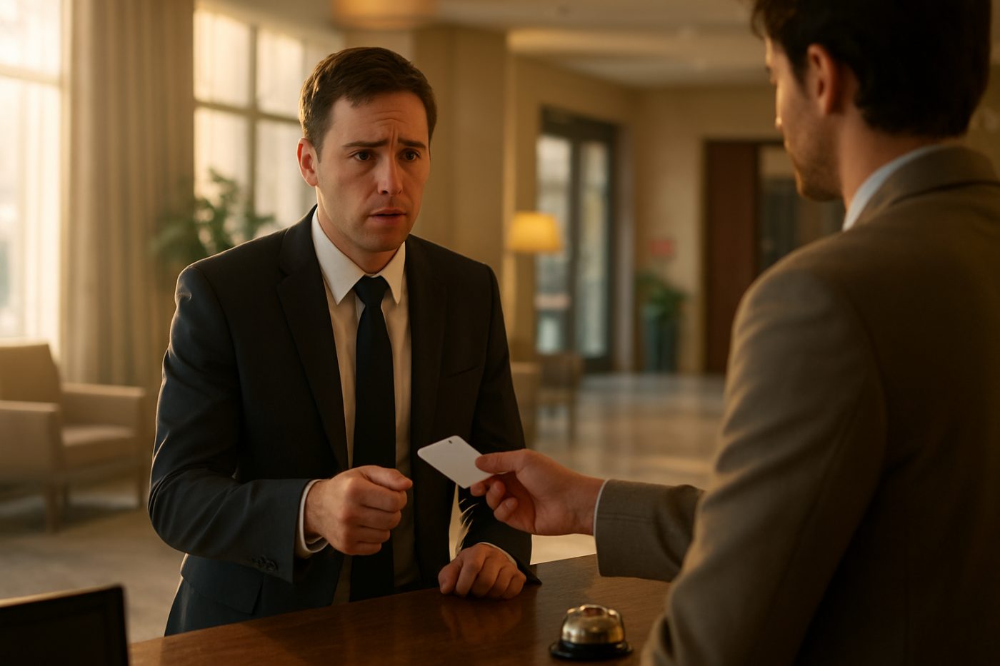 nervous hotel clerk accepting key