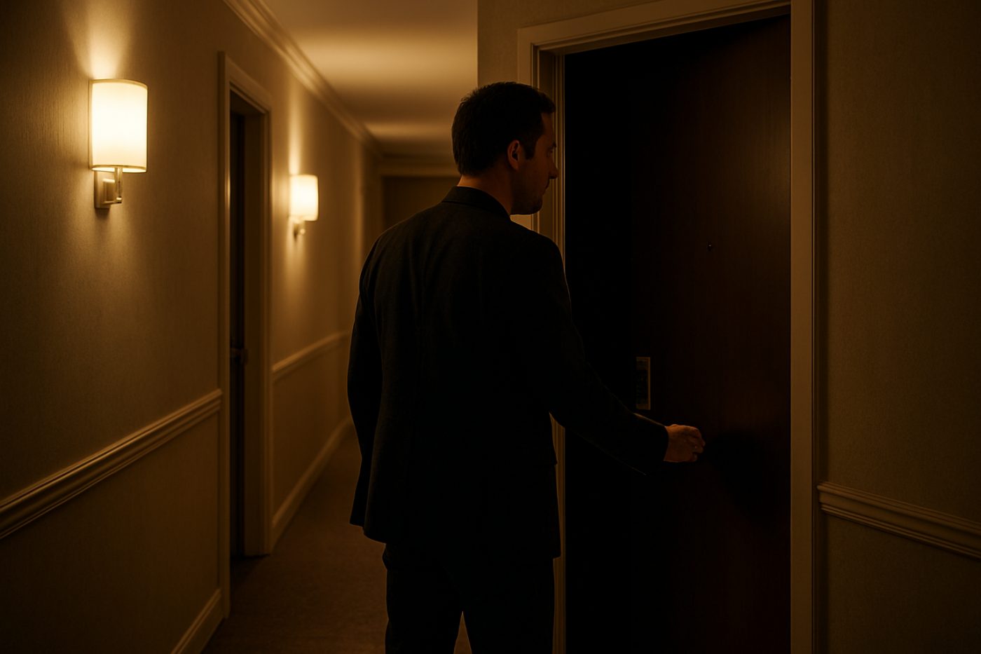hotel room door partially open