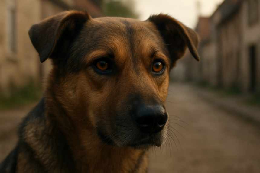 Dog’s alert eyes close-up