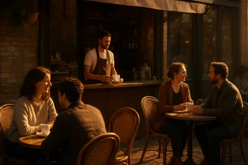 Café with nostalgic music playing
