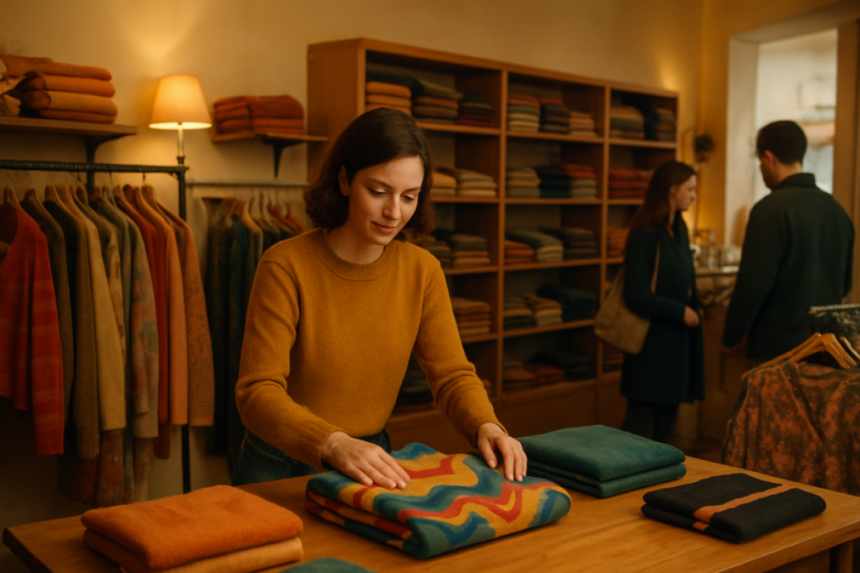 Clothes shop with retro playlist