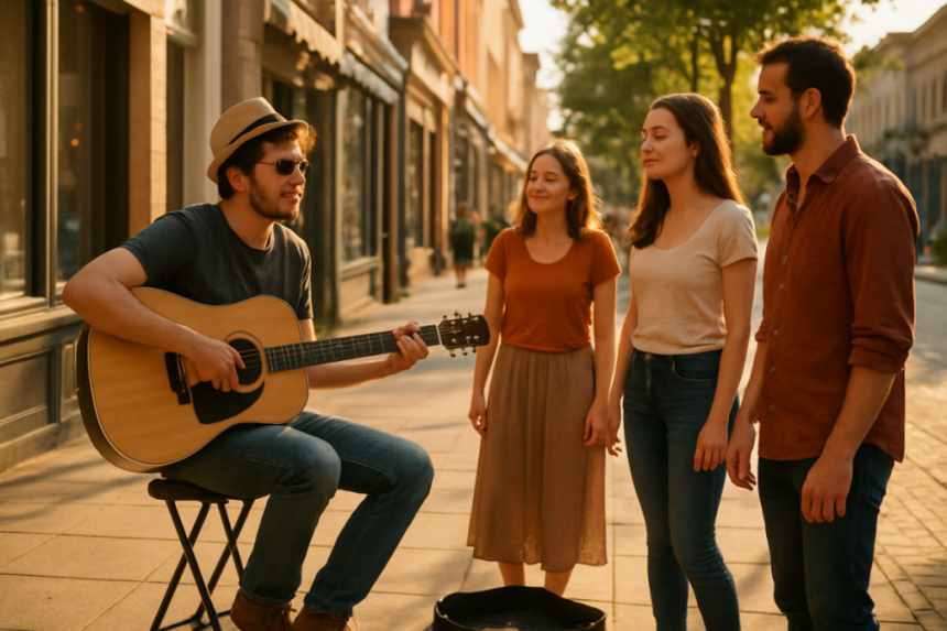 Busker performing old songs