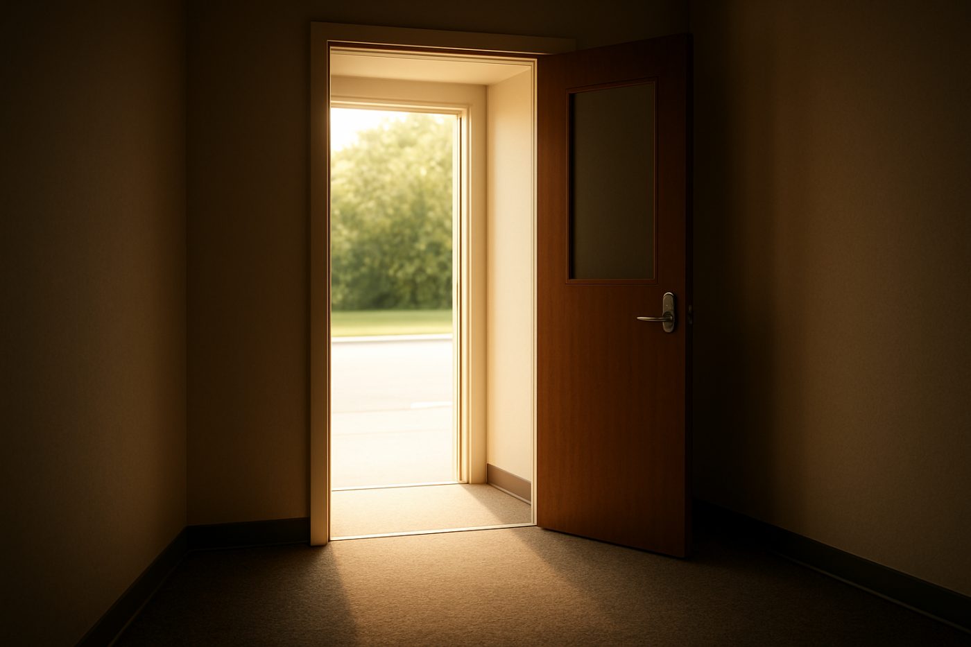 office door ajar bright light