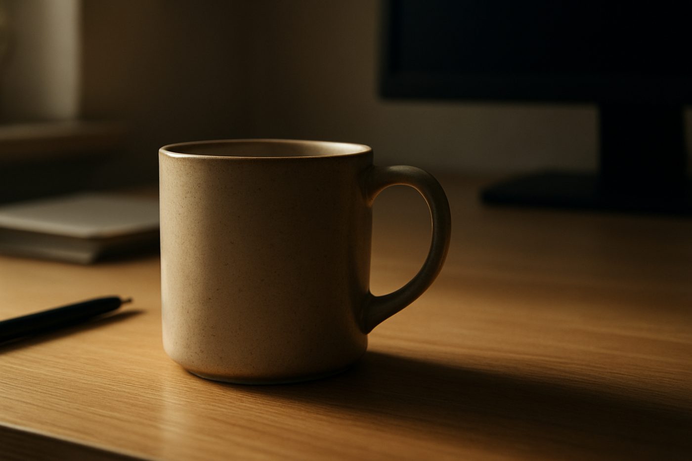 office desk with mug