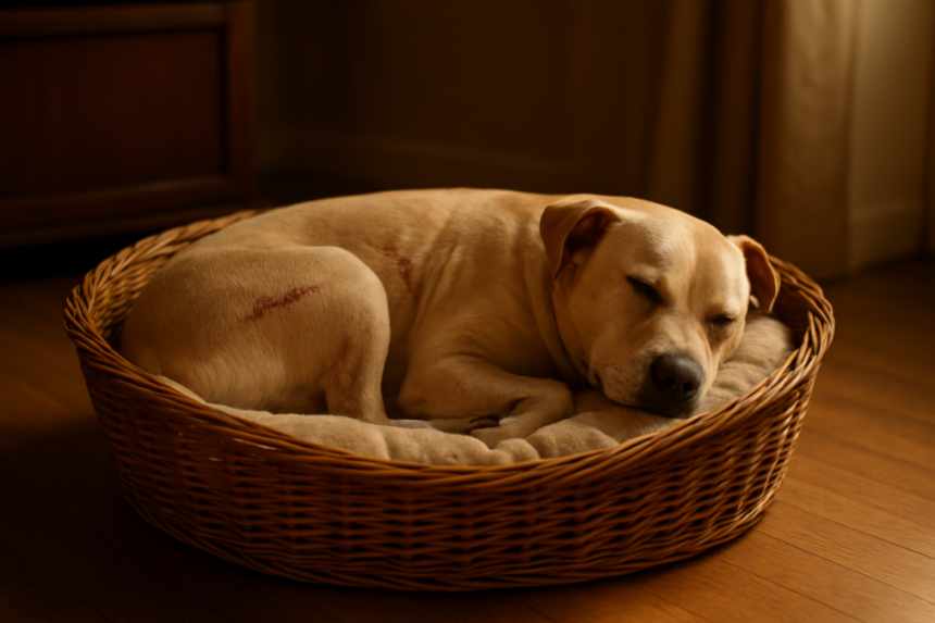 scarred dog resting peacefully