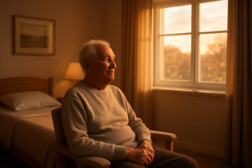 hospice room with elderly man