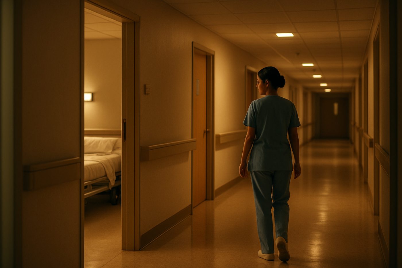 hospital corridor with nurse