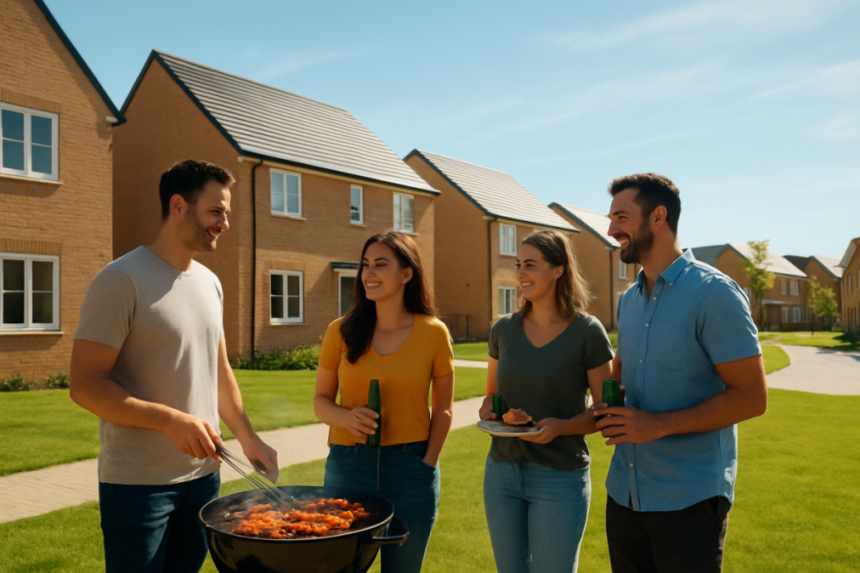 New-build estate barbecue gathering