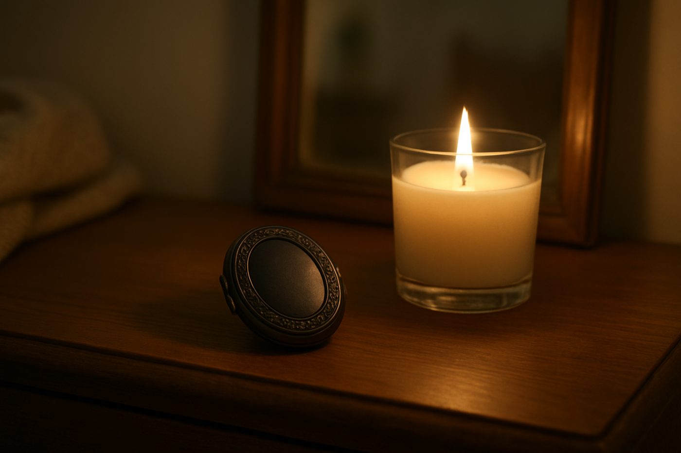 Mourning locket on dresser