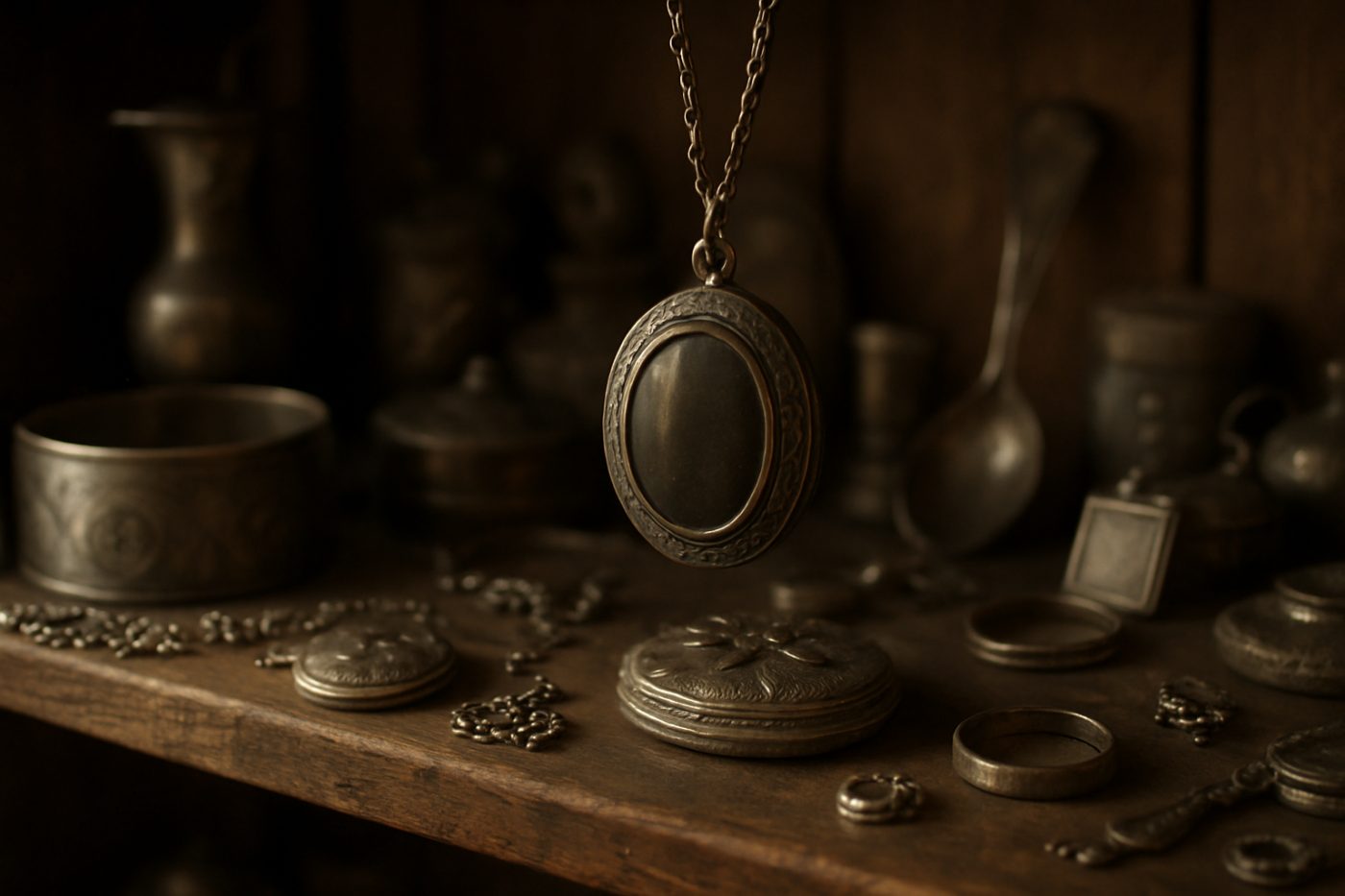 Antique mourning locket display