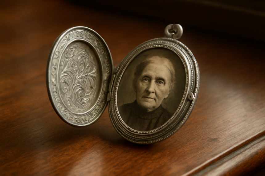 Victorian mourning locket with aged photo