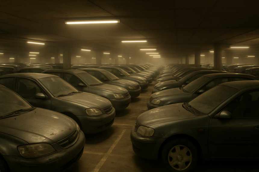 Floor of identical parked cars