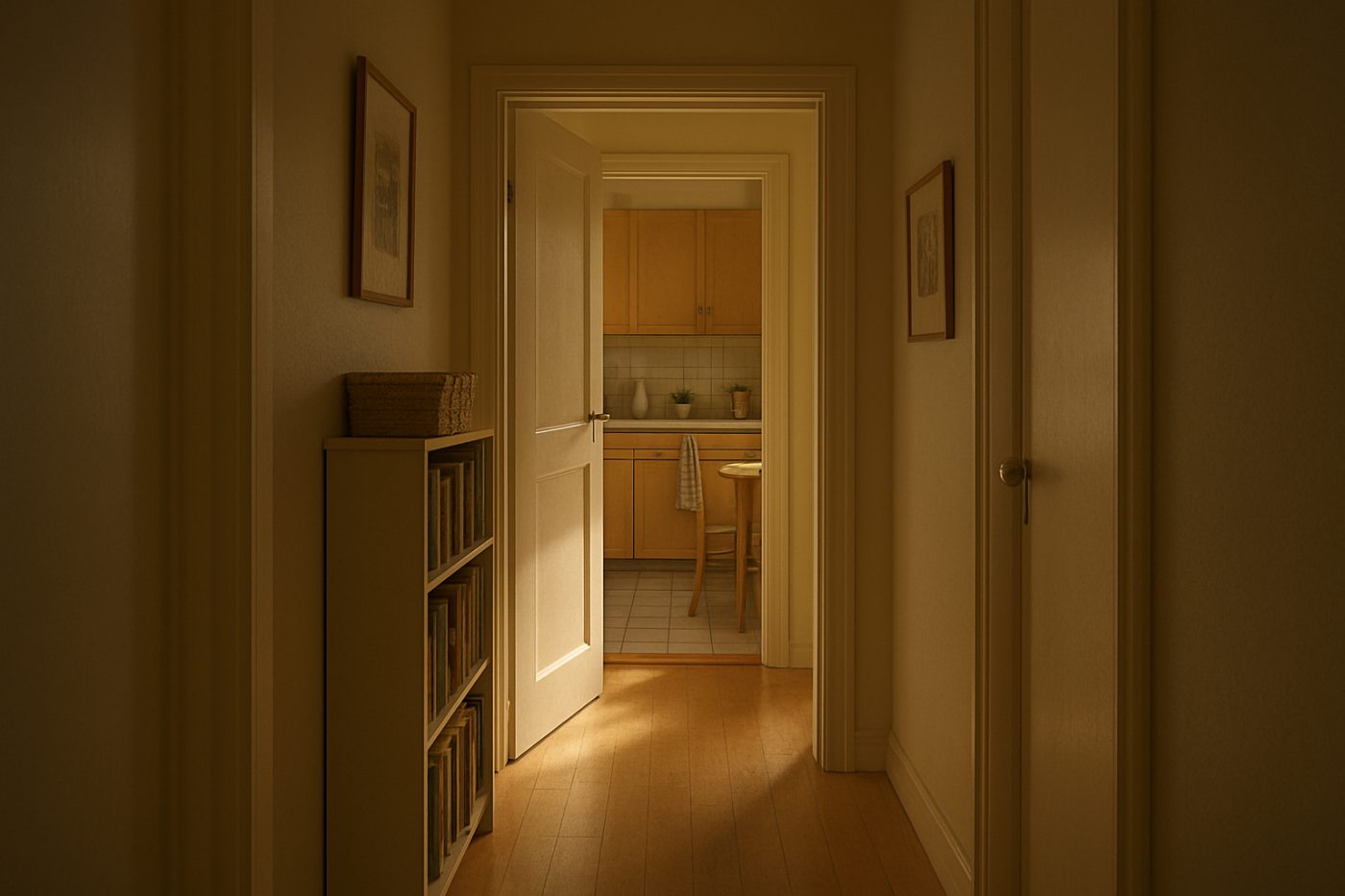 bright hallway leading to kitchen