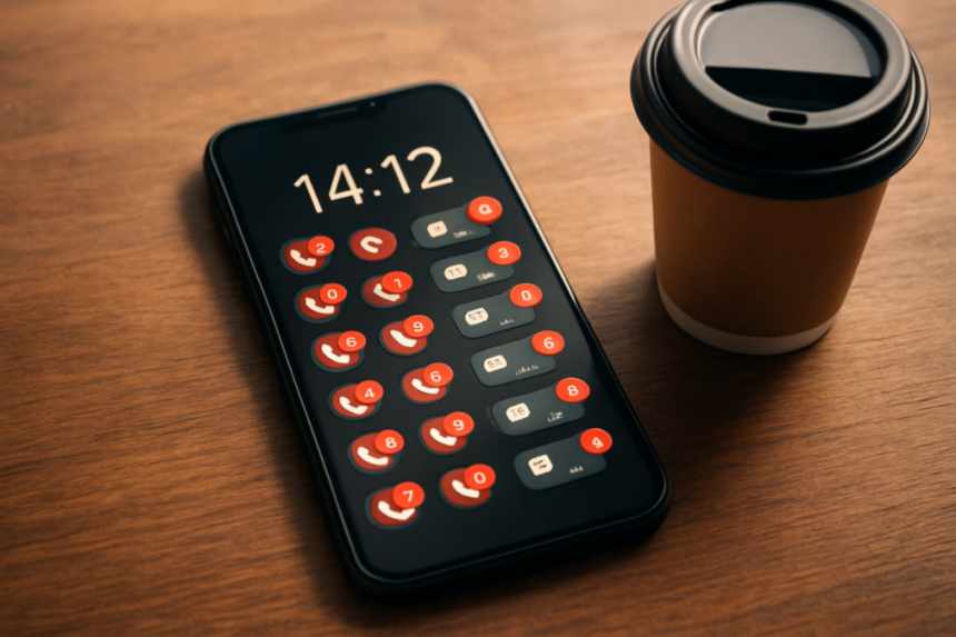 Phone screen with missed alerts