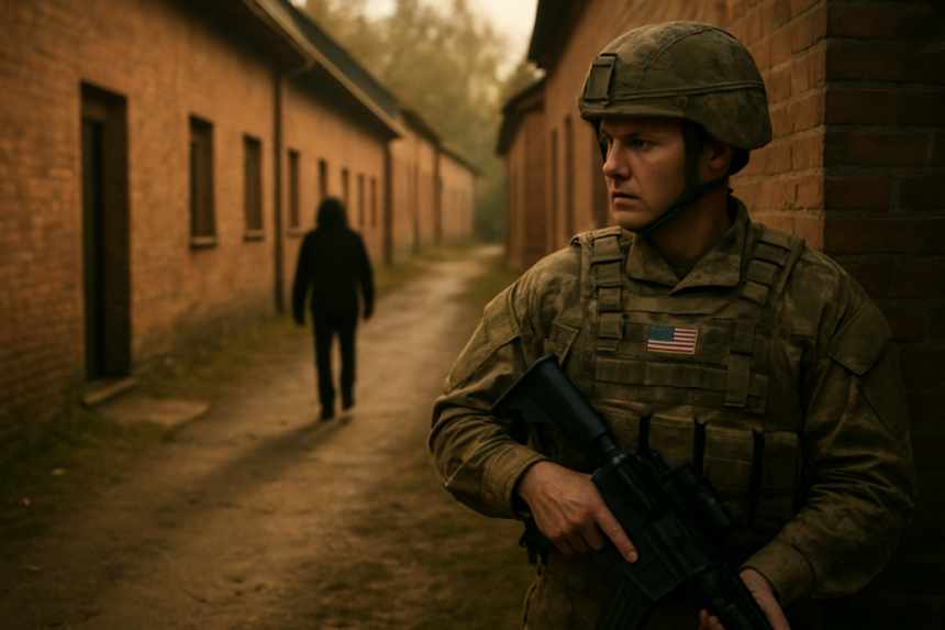 Soldier spotting ghostly figure