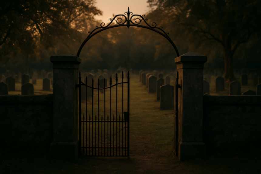empty cemetery gate evening