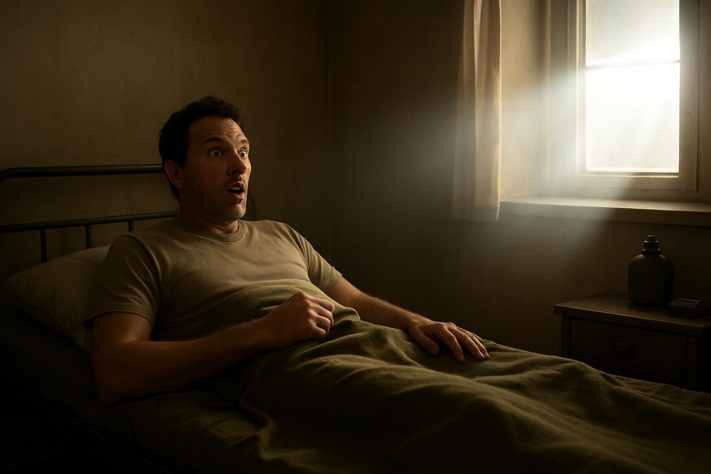 startled soldier in bunk