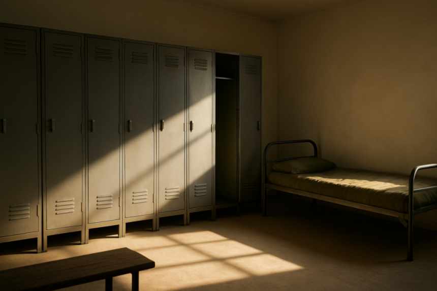 empty barracks with open locker