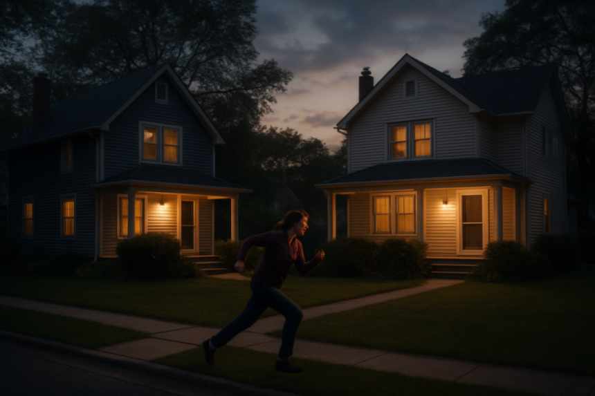 Babysitter running between houses
