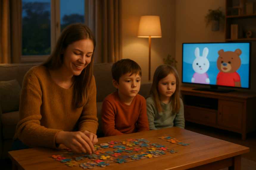 Babysitting puzzle with kids