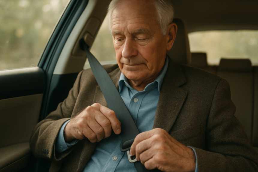 Quiet man buckling seatbelt