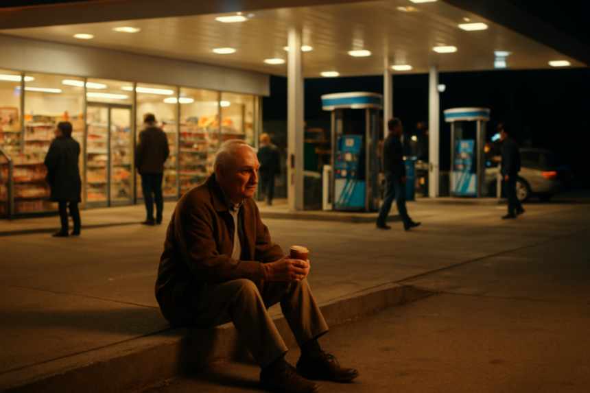 Man alone at gas station