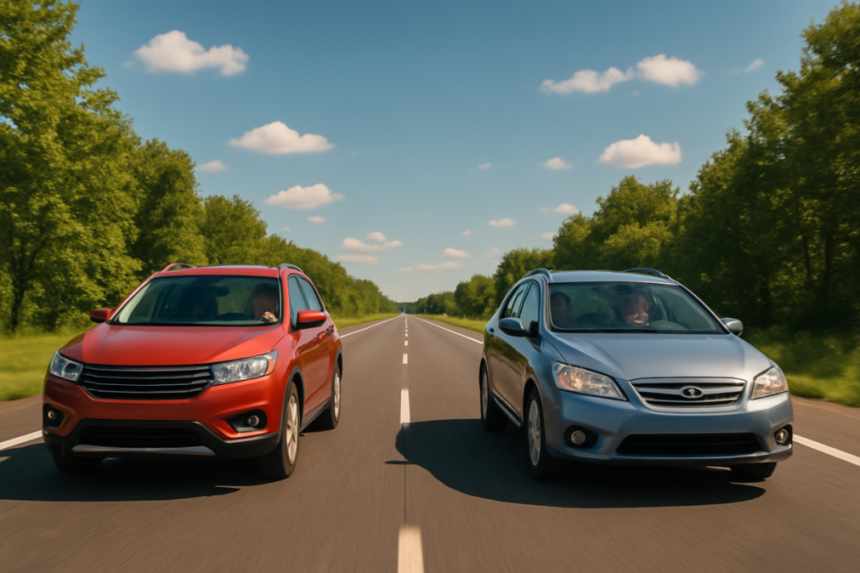 Family cars driving highway