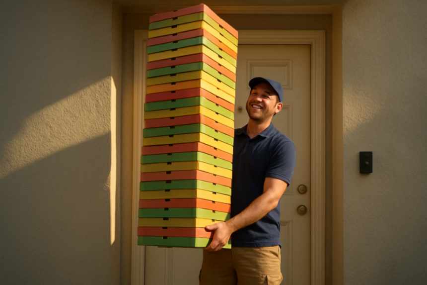 pizza delivery stack doorframe