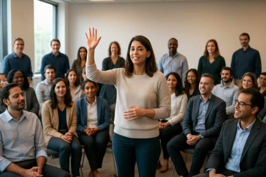 new employee speaking all-hands