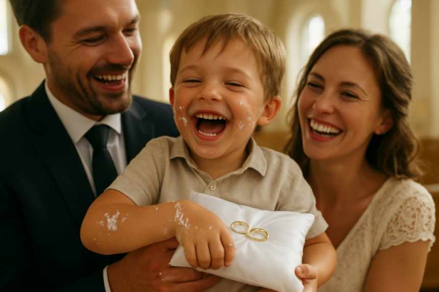 ring bearer with cake frosting