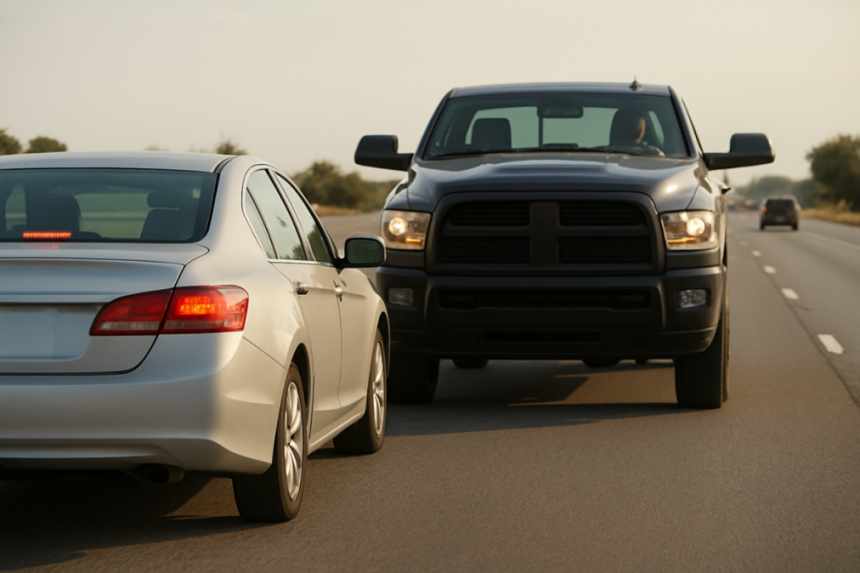 Tailgating on highway road