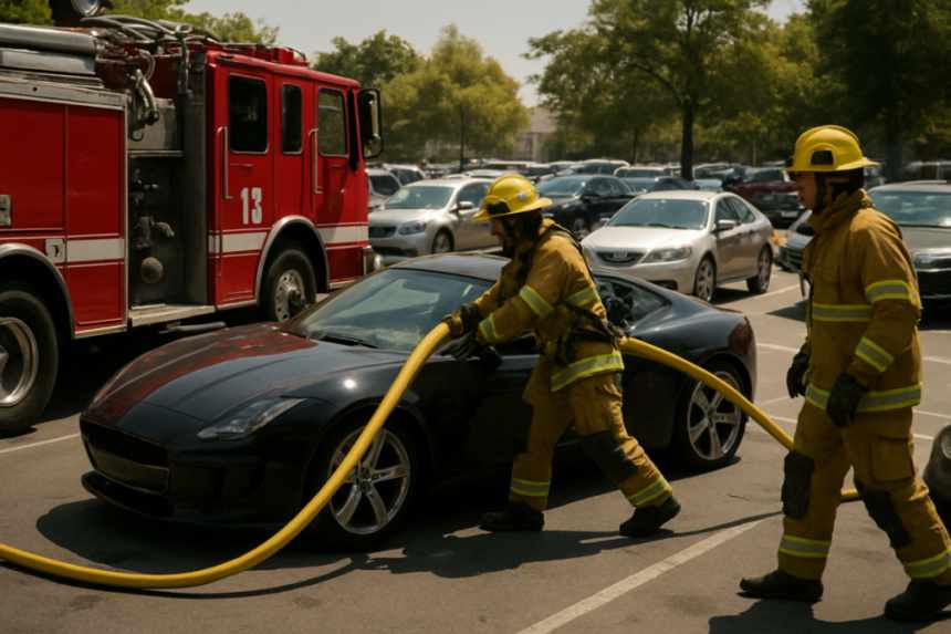 Fire truck using fire lane