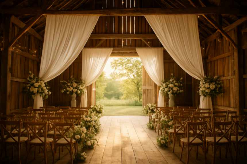 wedding barn decorated interior