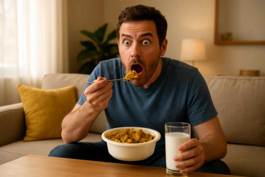 surprised roommate eating curry