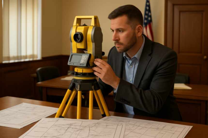 Surveyor measuring property boundaries