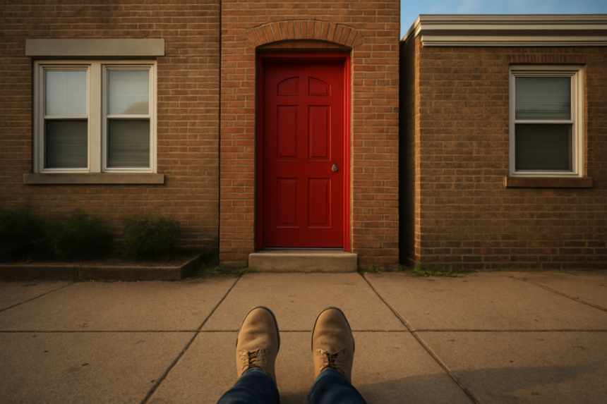 Red door on familiar block