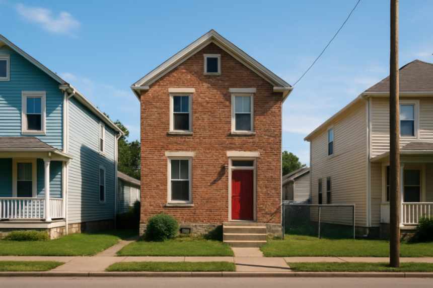 Impossible brick house on street