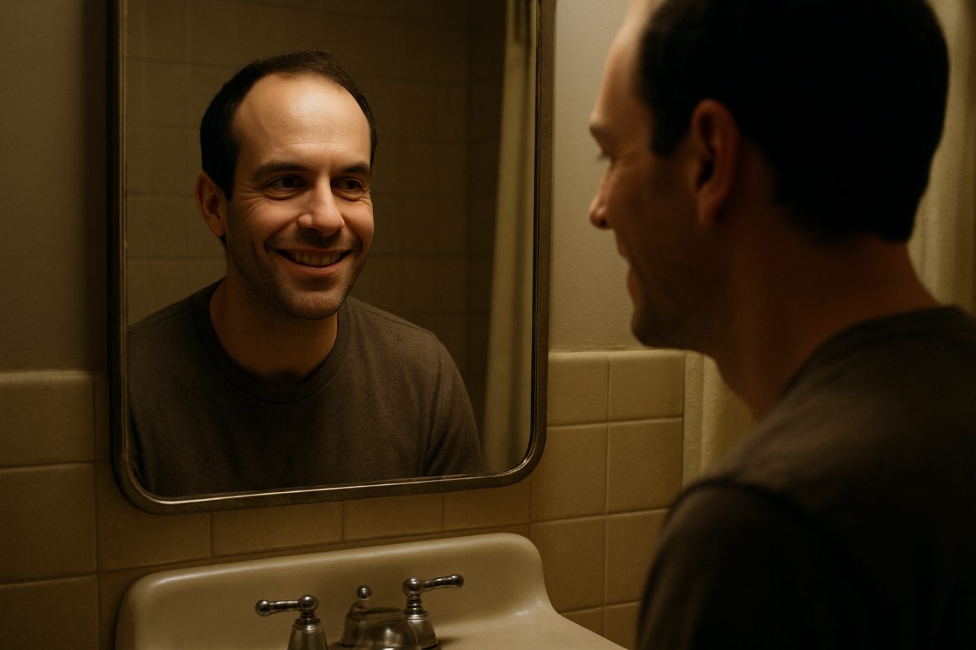 early smiling mirror face