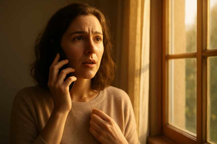 Woman on phone by window