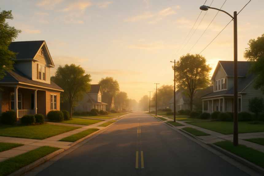 Dawn street outside home