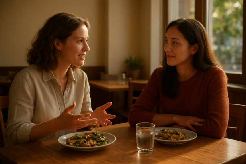 Friends at restaurant table