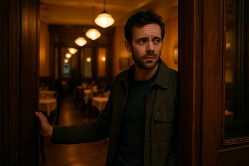 Person in restaurant doorway