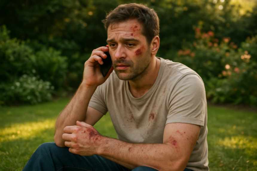 injured man on phone