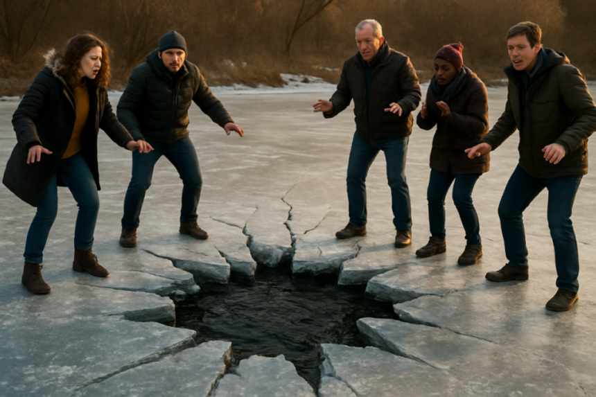cracked ice on pond incident
