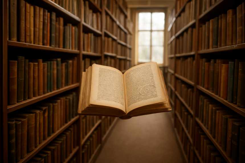 library book falling open
